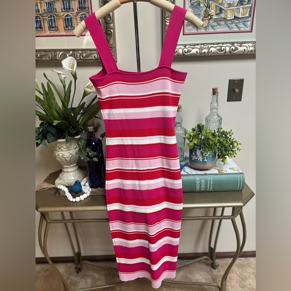BARDOT BODYCON RED & PINK MULTI STRIPE KNIT CRUISE RESORTWEAR MIDI DRESS SZ SM 6 - Picture 4 of 5